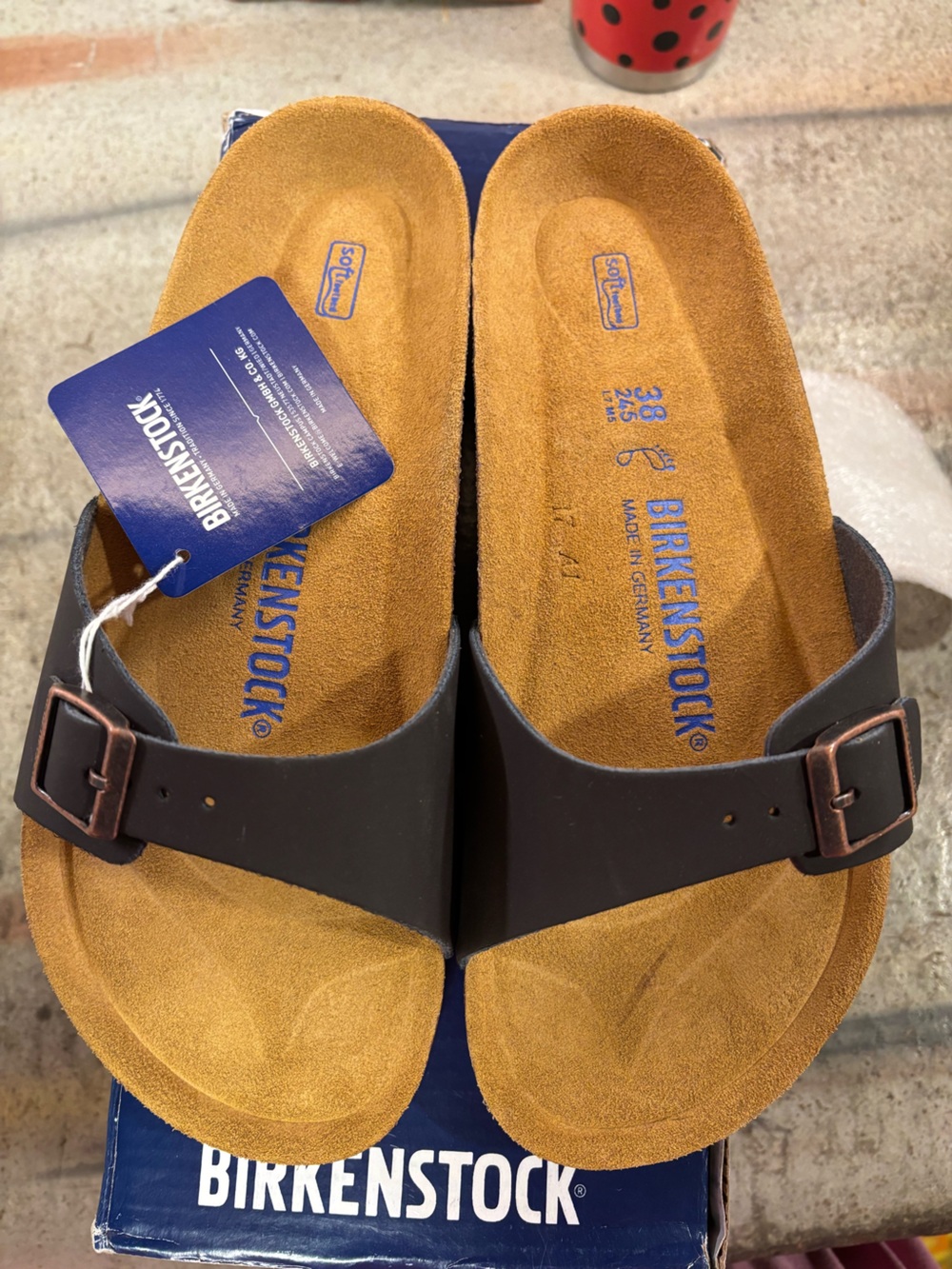 Birkenstock Madrid Women’s Dark Brown Sandals with Tan Footbed